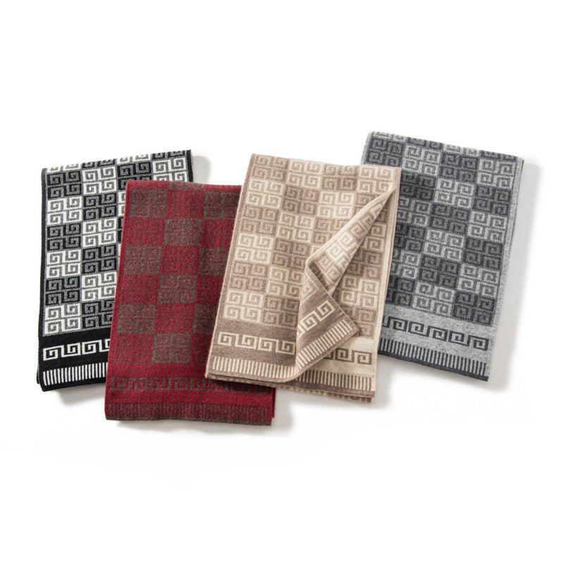 Greek Key Pattern Cashmere Scarf Long Cashmere Winter Scarves Red L
