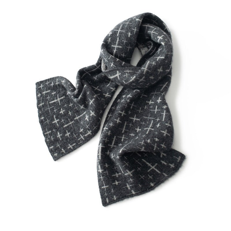 Pure Cashmere Scarf With Reversible Geometric Pattern Double Layer Gray M