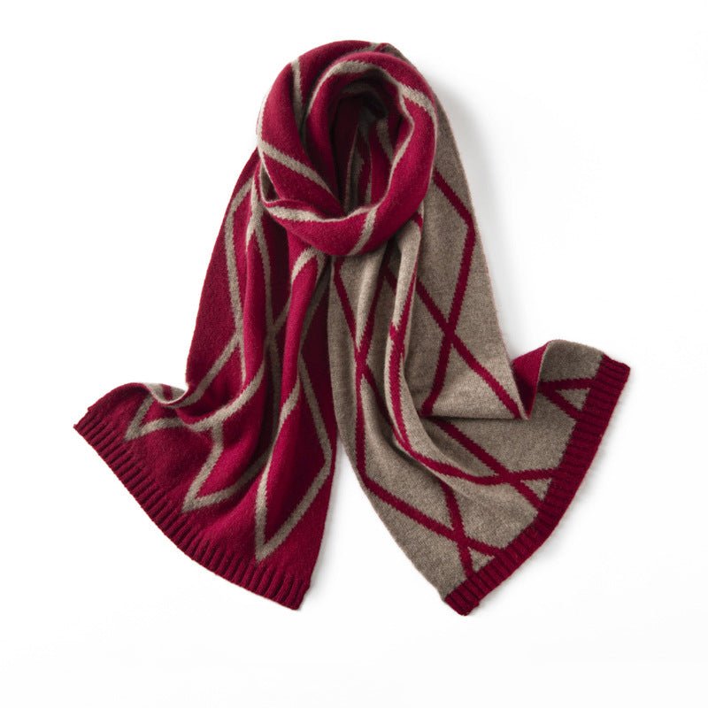 Geometric Cashmere Scarf With Diamond Pattern Winter Scarves Red L