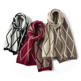 Geometric Cashmere Scarf With Diamond Pattern Winter Scarves Red L
