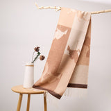 Long Pure Cashmere Fringed Scarf With Intricate Pattern Cashmere Warps Camel L
