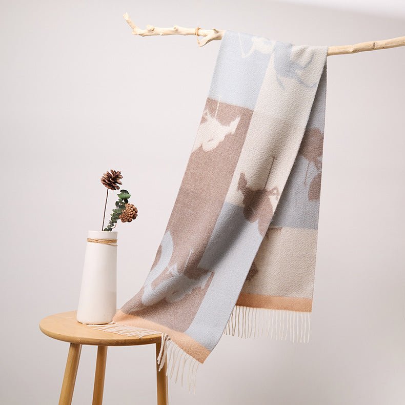 Long Pure Cashmere Fringed Scarf With Intricate Pattern Cashmere Warps Blue L