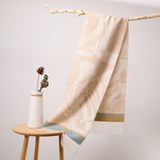 Long Pure Cashmere Fringed Scarf With Intricate Pattern Cashmere Warps Light Camel L