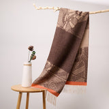 Long Pure Cashmere Fringed Scarf With Intricate Pattern Cashmere Warps Brown L