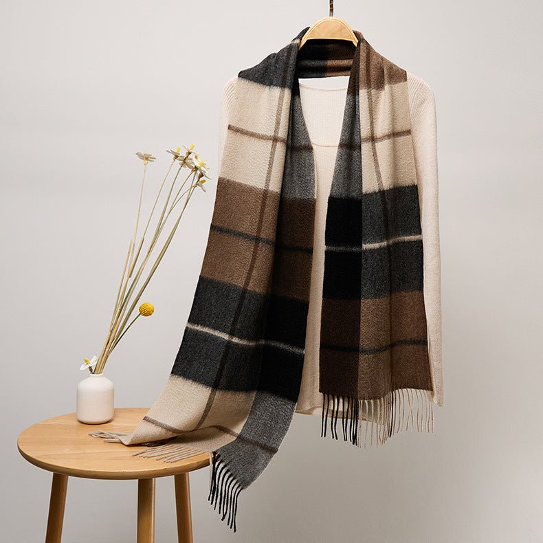 Long Plaid Cashmere Scarf With Tassel Winter Warps With Fringe Style 34 L