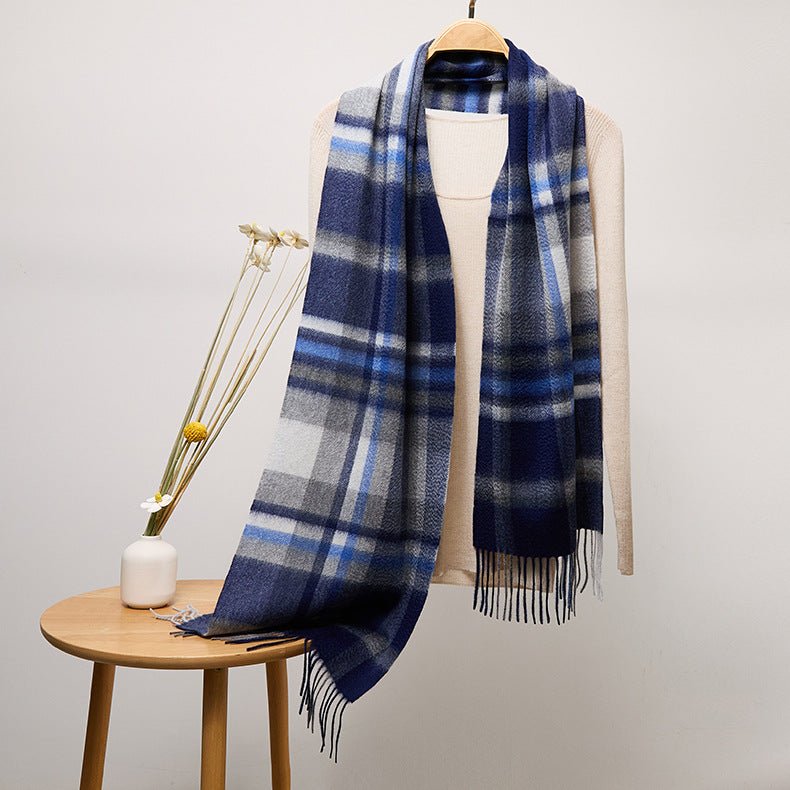 Long Plaid Cashmere Scarf With Tassel Winter Warps With Fringe Style 46 L