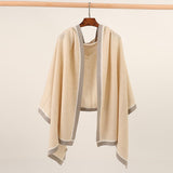Ribbed Cashmere Scarf Long Cashmere Shawl And Wraps Border Detail Beige XL