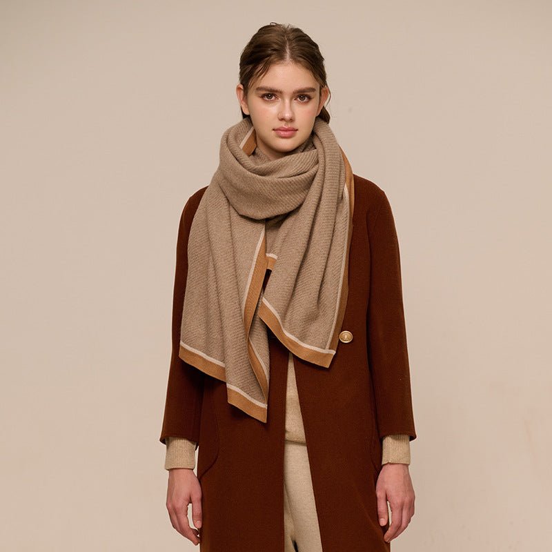 Ribbed Cashmere Scarf Long Cashmere Shawl And Wraps Border Detail Beige XL