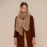 Ribbed Cashmere Scarf Long Cashmere Shawl And Wraps Border Detail Beige XL