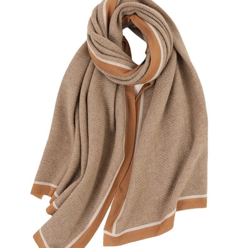 Ribbed Cashmere Scarf Long Cashmere Shawl And Wraps Border Detail Beige XL