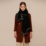Ribbed Cashmere Scarf Long Cashmere Shawl And Wraps Border Detail Beige XL