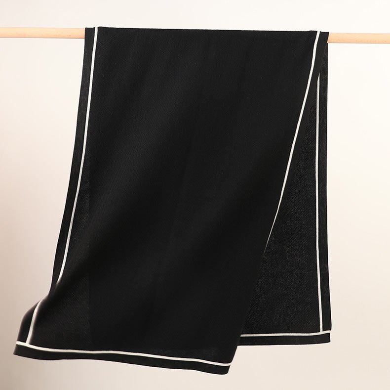 Ribbed Cashmere Scarf Long Cashmere Shawl And Wraps Border Detail Black XL