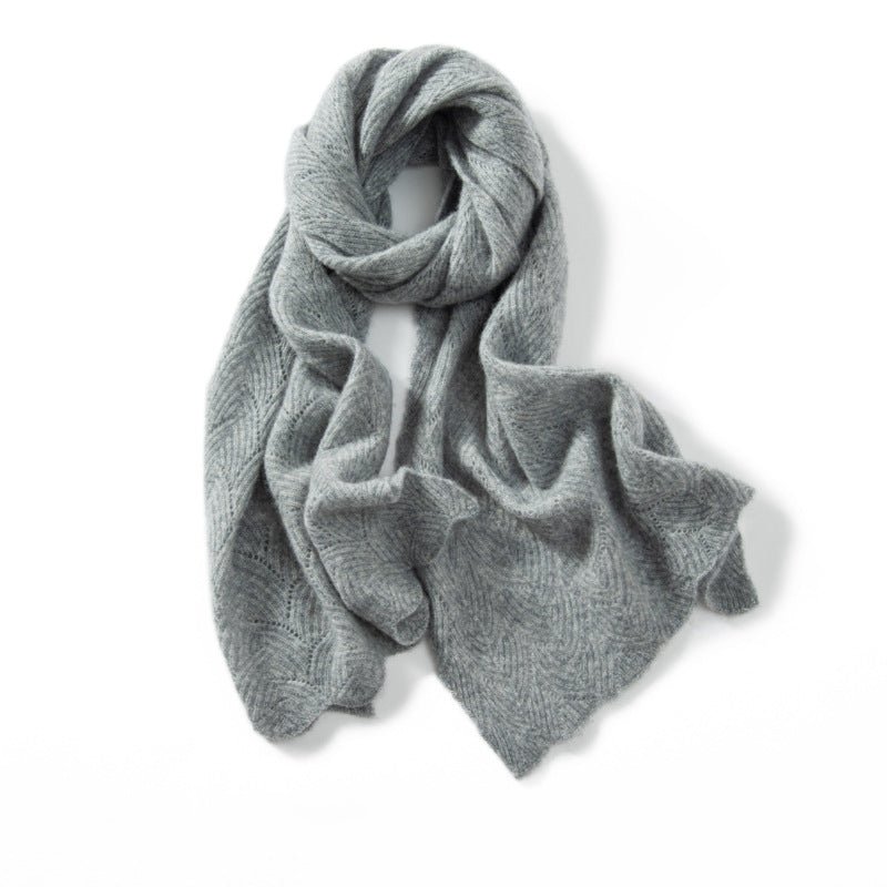 Soft Cashmere Scarf With Textured Chevron Design Long Cut - out Gray L