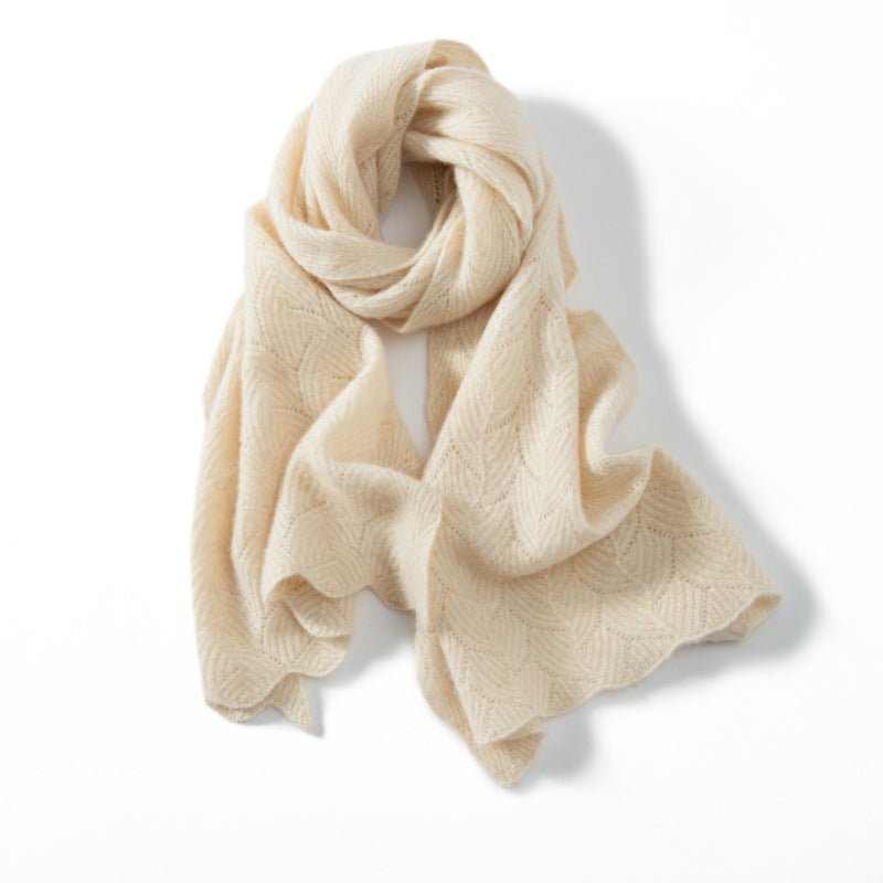 Soft Cashmere Scarf With Textured Chevron Design Long Cut - out Beige L