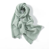 Soft Cashmere Scarf With Textured Chevron Design Long Cut - out Green L