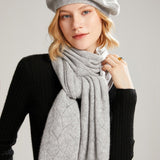 Long Pure Cashmere Leaf Pattern Scarf Knitted Cashmere Shawl And Wrap Gray L