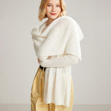 Long Pure Cashmere Leaf Pattern Scarf Knitted Cashmere Shawl And Wrap Ivory L