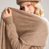 Long Pure Cashmere Leaf Pattern Scarf Knitted Cashmere Shawl And Wrap Taupe L