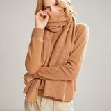Long Pure Cashmere Leaf Pattern Scarf Knitted Cashmere Shawl And Wrap Camel L