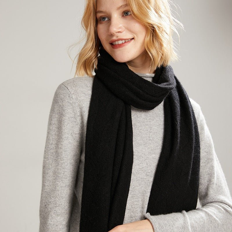 Long Pure Cashmere Leaf Pattern Scarf Knitted Cashmere Shawl And Wrap Black L