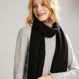Long Pure Cashmere Leaf Pattern Scarf Knitted Cashmere Shawl And Wrap Black L