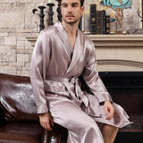 Long Men's Silk Robes Luxury Mens Silk Dressing Gowns Purple Gray XS