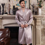 Long Men's Silk Robes Luxury Mens Silk Dressing Gowns Purple Gray XS