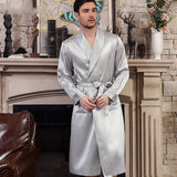 Long Men's Silk Robes Luxury Mens Silk Dressing Gowns Silver Gray XS