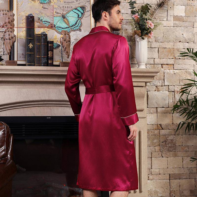Long Men's Silk Robes Luxury Mens Silk Dressing Gowns Claret XS