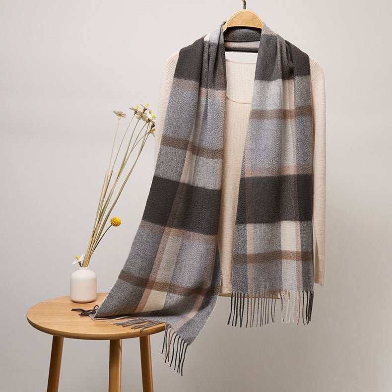 Long Plaid Cashmere Scarf With Tassel Winter Warps With Fringe Style 16 L