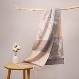 Long Pure Cashmere Fringed Scarf With Intricate Pattern Cashmere Warps Grey L