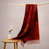 Long Pure Cashmere Fringed Scarf With Intricate Pattern Cashmere Warps Orange L