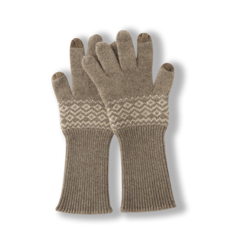 Cashmere Fair Isle Knit Gloves With Touchscreen Tips Magic Gloves Taupe M