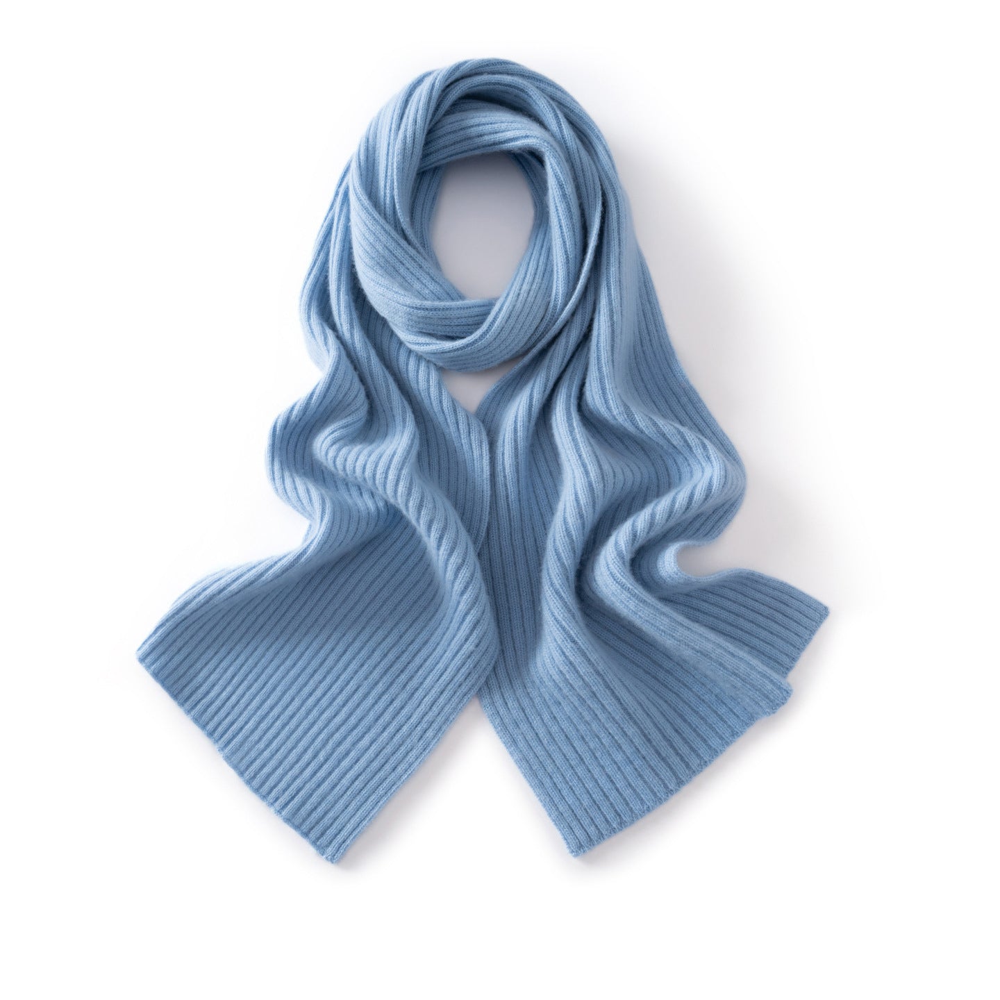 Long Ribbed Cashmere Scarf Unisex Cashmere Shawl Cashmere Wrap Blue M