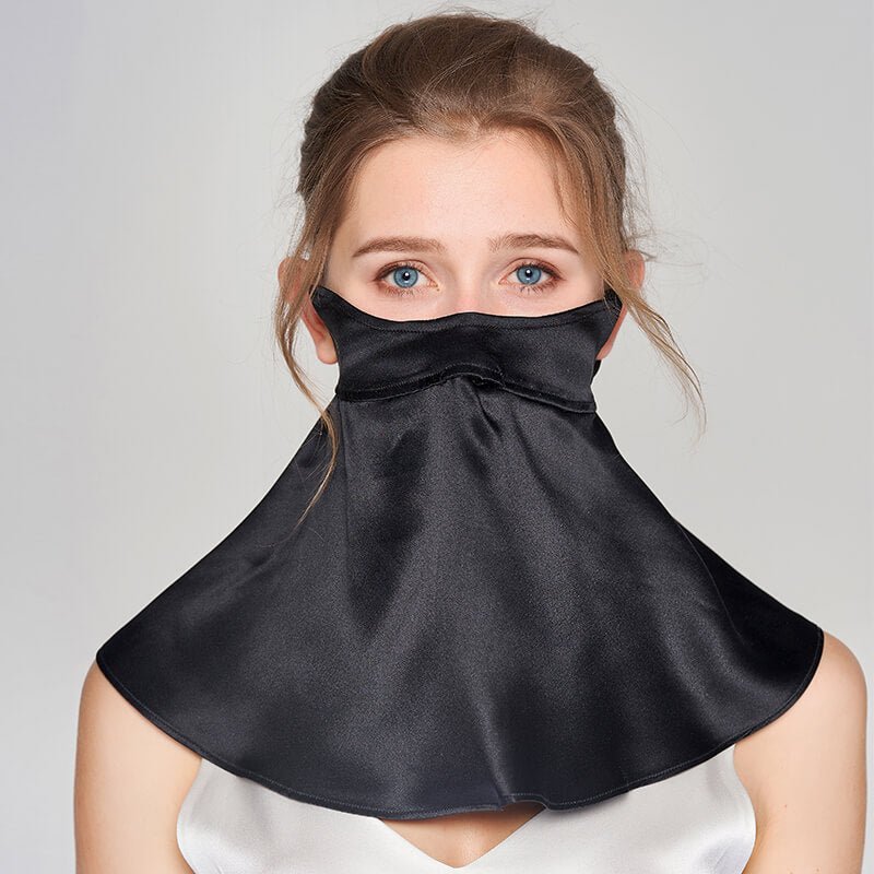 Long Silk Face Masks Silk Face Cover Breathable Anti - uv Mask Black M