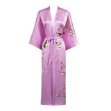 Long Silk Kimono For Women Cherry Blossom Printing Silk Robe Pink One size fits most