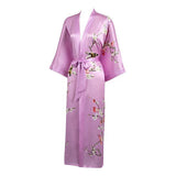 Long Silk Kimono For Women Cherry Blossom Printing Silk Robe Pink One size fits most