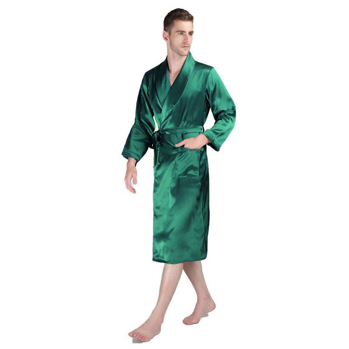 Long Silk Robe For Men Big And Tall Silk Dressing Gown Green XS