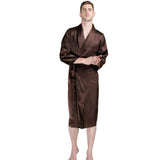 Long Silk Robe For Men Big And Tall Silk Dressing Gown Coffee XS