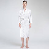 Long Silk Robe For Men Big And Tall Silk Dressing Gown White XS