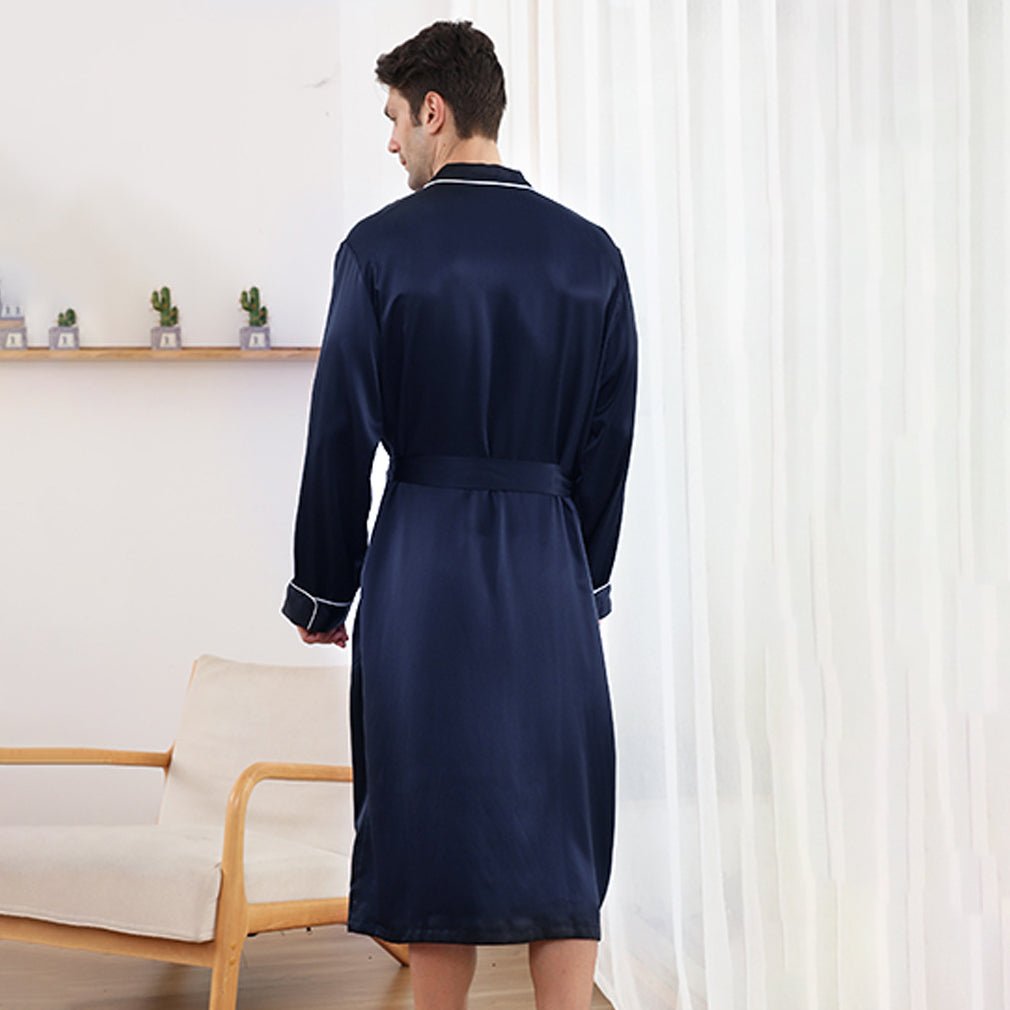 Long Silk Robe For Men Luxury Pure Silk Bathrobe With Pockets