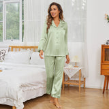 Classic Silk Pajama Set Long Sleeve Silk Pajamas for Women Pink Silk Pajamas Avocado Green XS
