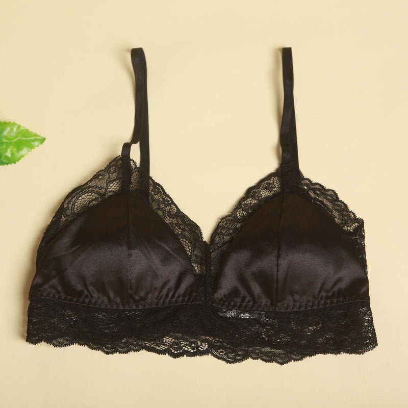 Luxurious Lace Wireless Silk Bralette Black S