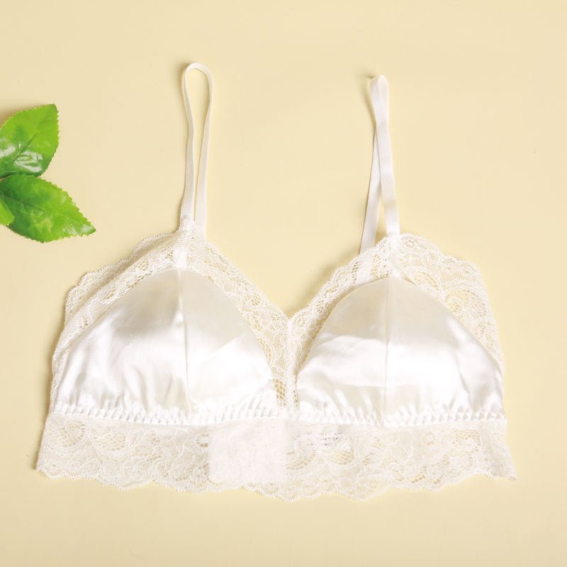 Luxurious Lace Wireless Silk Bralette White S