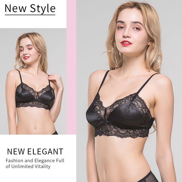 Luxurious Lace Wireless Silk Bralette Black S