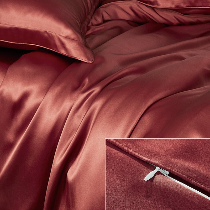 Luxury 100% 19 Momme 4PCS Silk Duvet Cover Set (fitted sheet) Black Twin
