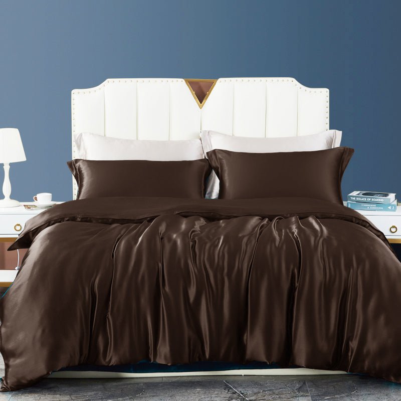Luxury 100% 19 Momme 4PCS Silk Duvet Cover Set (fitted sheet) Black Twin