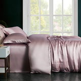 Luxury 100% 19 Momme 4PCS Silk Duvet Cover Set (fitted sheet) Rosy Pink Twin
