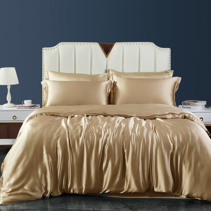 Luxury 100% 19 Momme 4PCS Silk Duvet Cover Set (fitted sheet) Deep Purple Twin