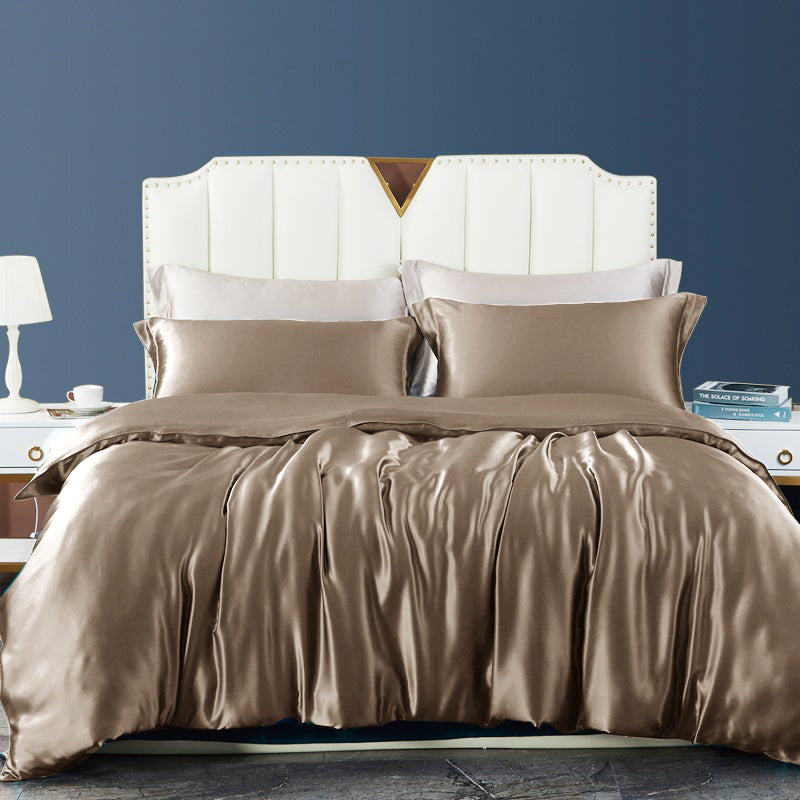 19 Momme 100% Pure Mulberry Silk Duvet Cover with Hidden Zipper Closure Chocolate Twin (67"W x 87"L)